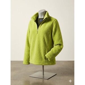 Lands End Womens Lime Green Sherpa Fleece Quarter Zip Pullover Sweater Medium